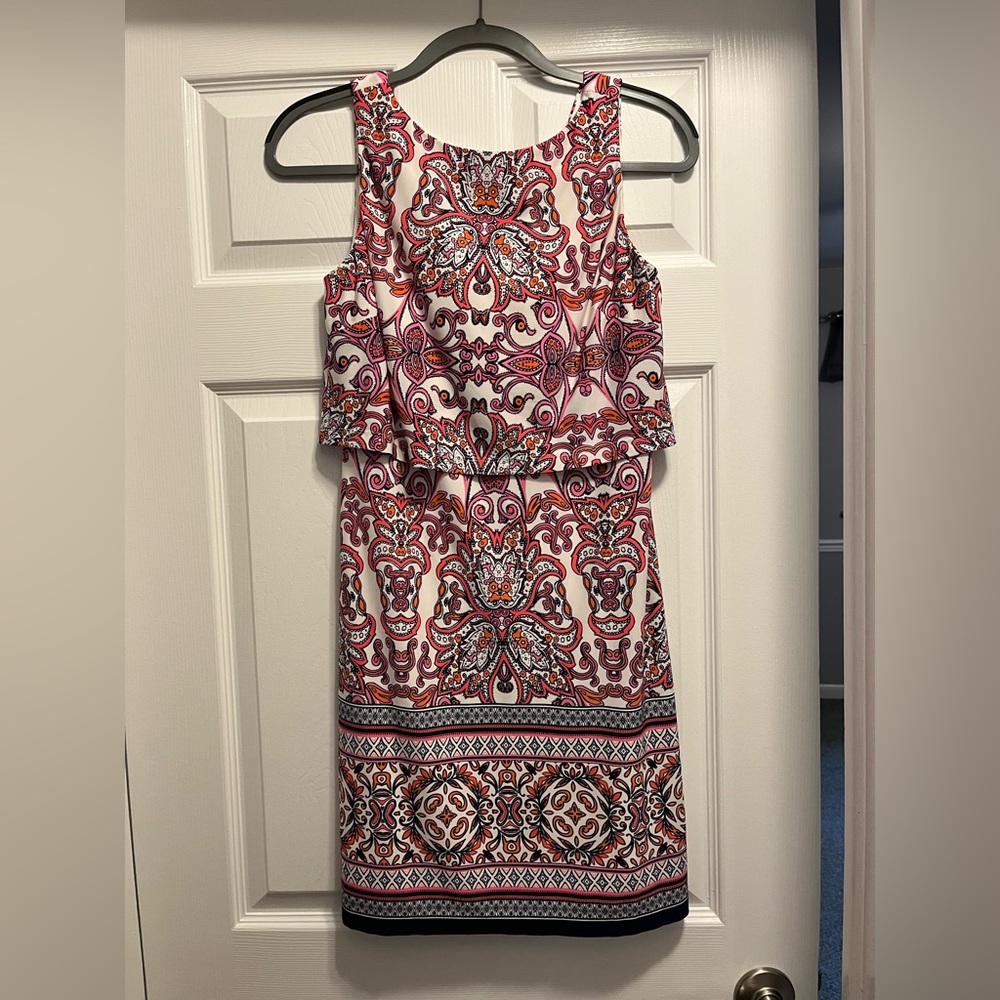 Vince Camuto Pink & Coral Paisley Print Dress with White Lining